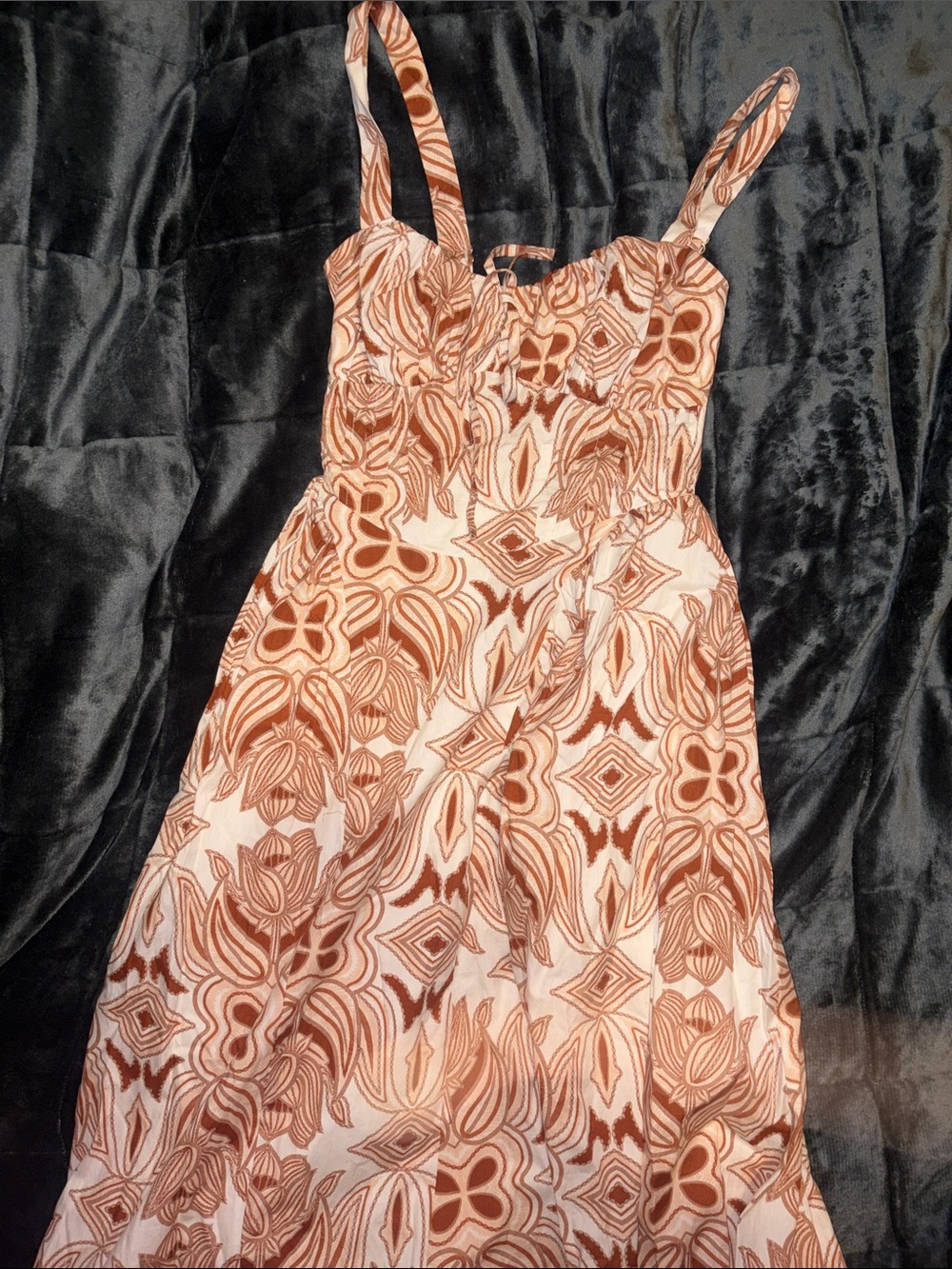Moon River Cream & Brown Floral maxi Dress